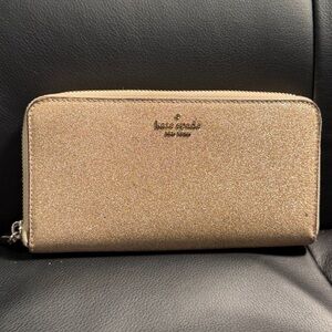 Kate Spade Kenzie Gold Glitter Continental Zip Around Wallet EUC